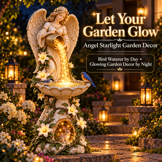 ☀️ Solar Lighted Birdbath – Angel Garden Statue & Bird Waterer, Outdoor Decor