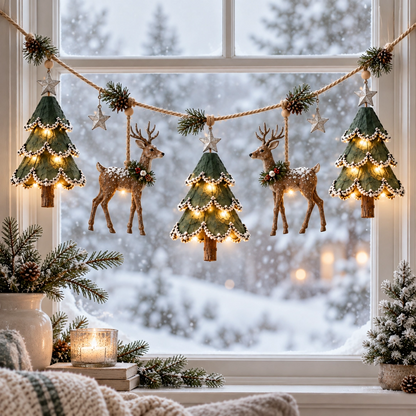 🦌✨ Woodland Deer Glow™ | Lighted Christmas Garland