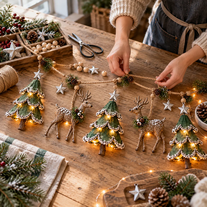 🦌✨ Woodland Deer Glow™ | Lighted Christmas Garland