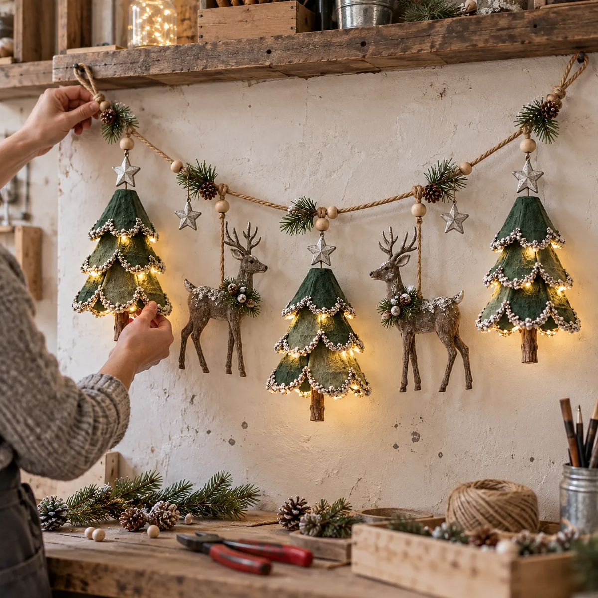 🦌✨ Woodland Deer Glow™ | Lighted Christmas Garland