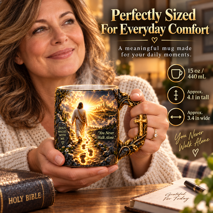 🔥 Last Day 49% OFF | ✝️ Jesus Walks With Me™ – Heat-Reveal Faith Mug