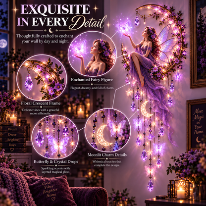 🦋 Enchanted Butterfly Moon™🌙 – Magical Fairy Starfall Wall Light with Cascading Crystal Glow