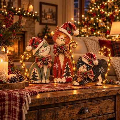 Vintage Lighted Christmas Cat Trio