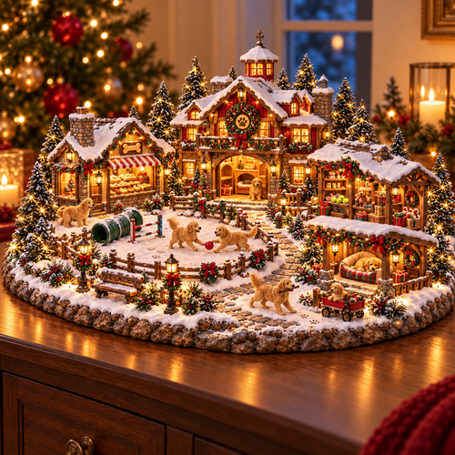 🔥 LAST DAY 49% OFF | 🐾 A Golden Christmas Village | Lighted Holiday Scene 🎄✨