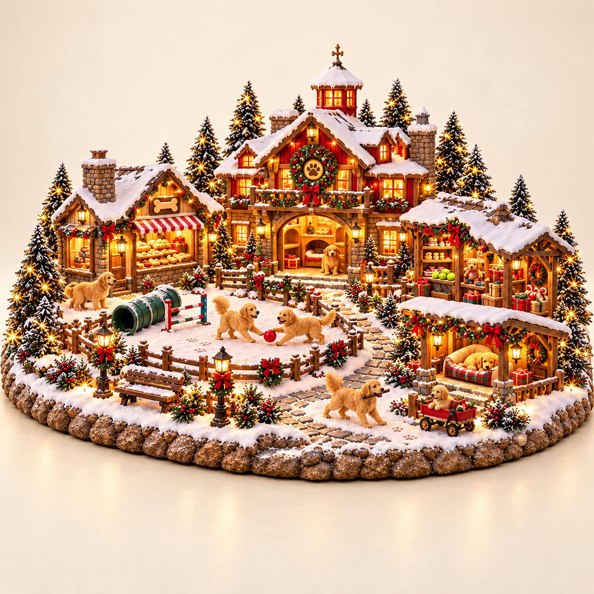 🔥 LAST DAY 49% OFF | 🐾 A Golden Christmas Village | Lighted Holiday Scene 🎄✨