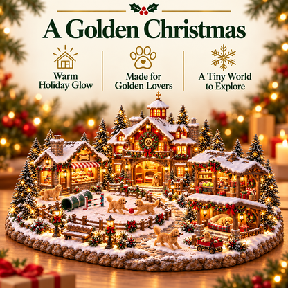 🔥 LAST DAY 49% OFF | 🐾 A Golden Christmas Village | Lighted Holiday Scene 🎄✨