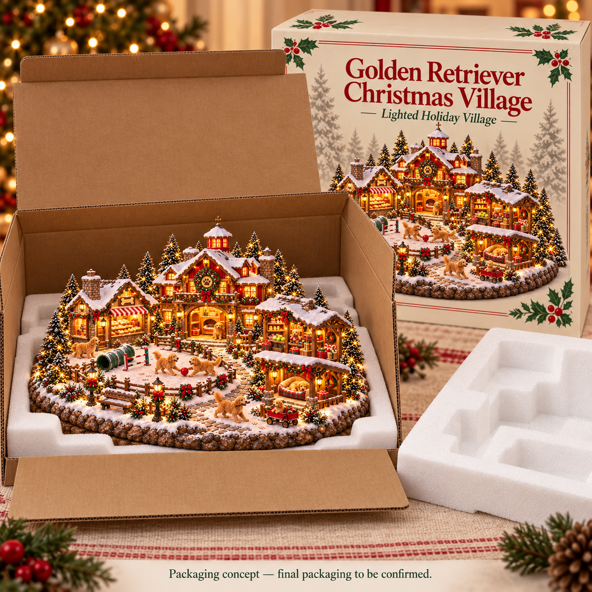 🔥 LAST DAY 49% OFF | 🐾 A Golden Christmas Village | Lighted Holiday Scene 🎄✨
