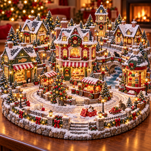 🐱🎄 Christmas Cat Village – Lighted Holiday Scene for Cat Lovers