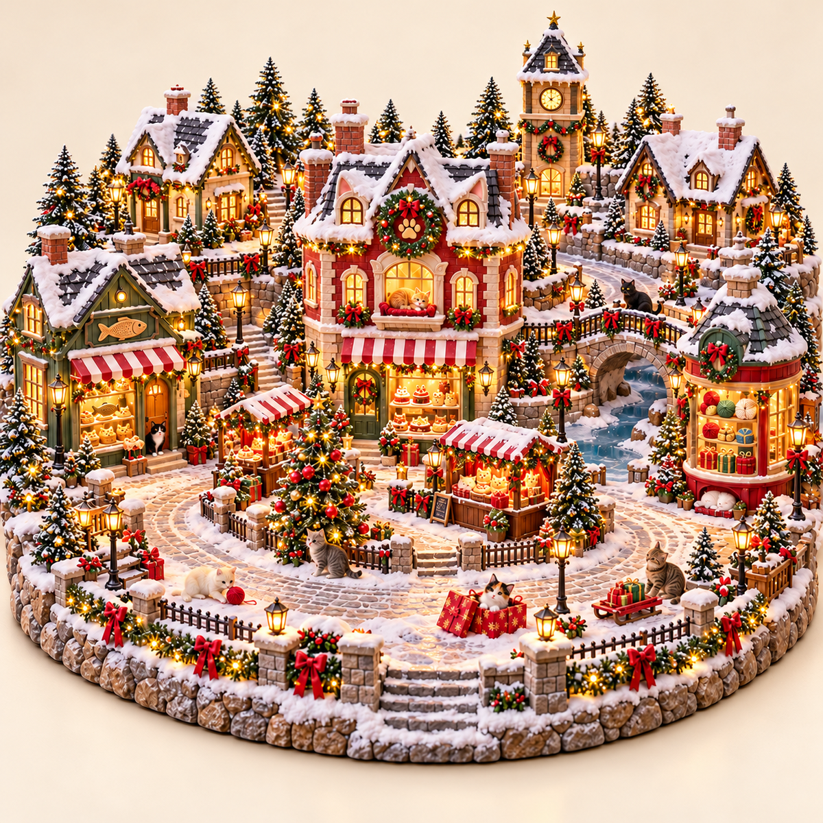 🐱🎄 Christmas Cat Village – Lighted Holiday Scene for Cat Lovers