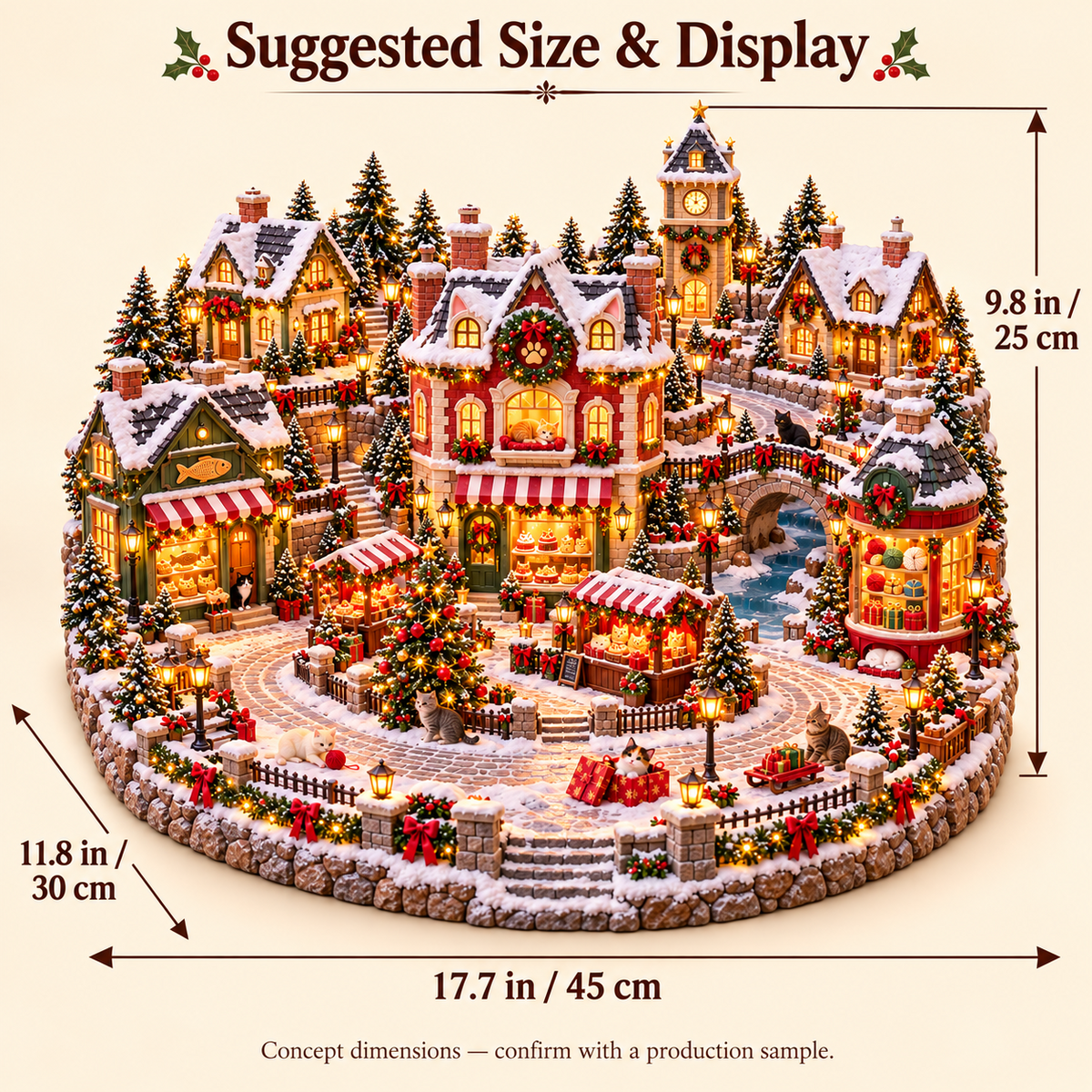 🐱🎄 Christmas Cat Village – Lighted Holiday Scene for Cat Lovers