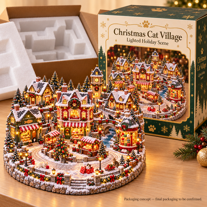 🐱🎄 Christmas Cat Village – Lighted Holiday Scene for Cat Lovers