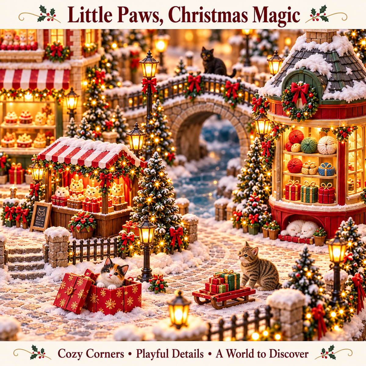 🐱🎄 Christmas Cat Village – Lighted Holiday Scene for Cat Lovers