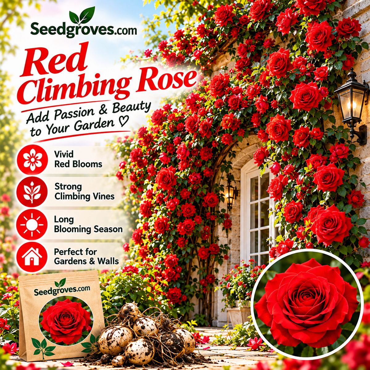 🌹🌿 Colorful Climbing Rose– Elegant Blooms for Fences, Arches & Entrances