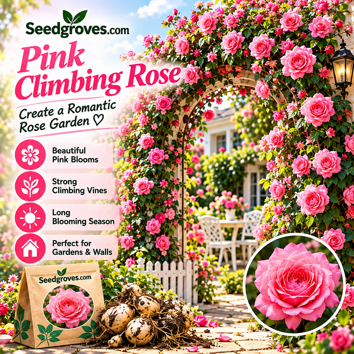 🌹🌿 Colorful Climbing Rose– Elegant Blooms for Fences, Arches & Entrances