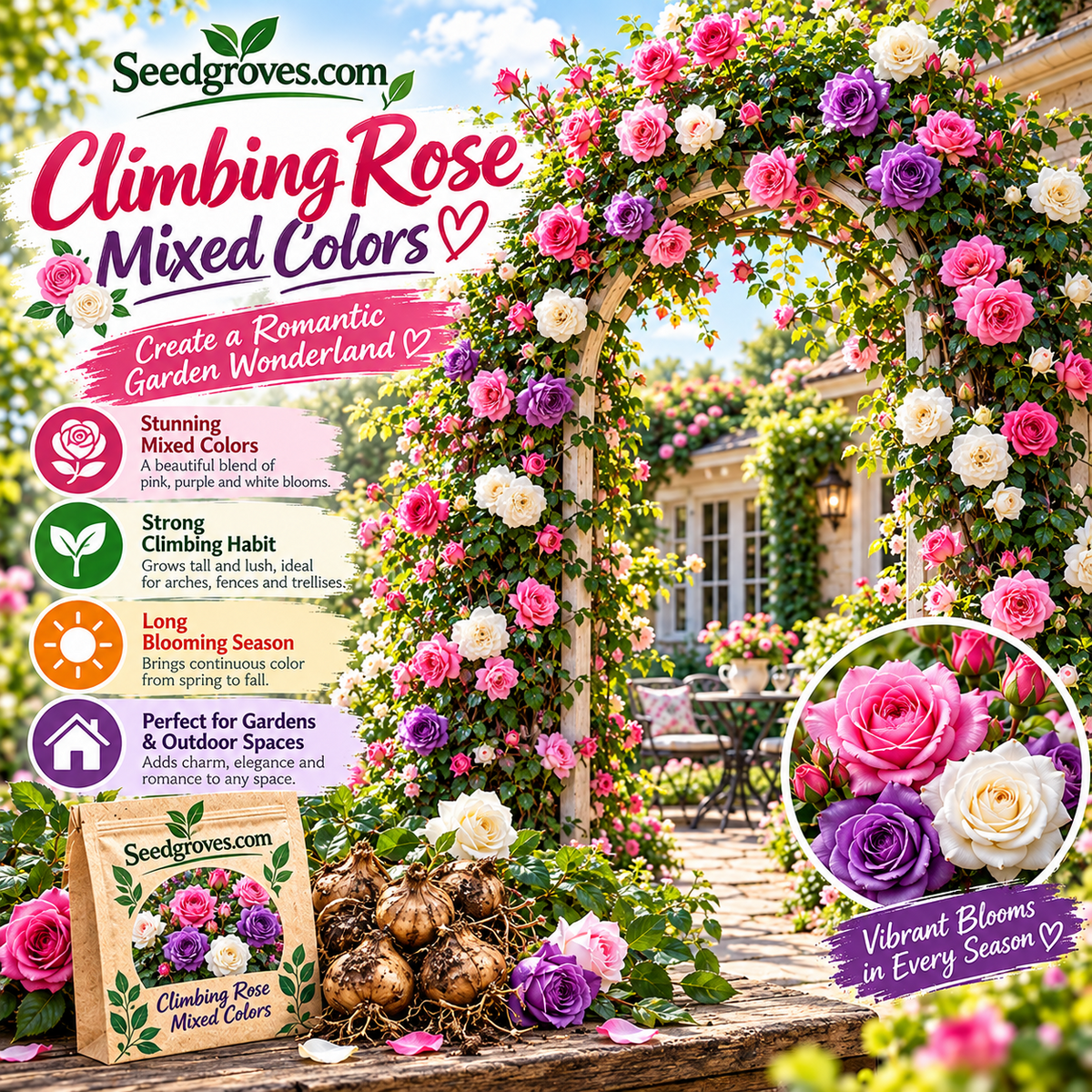 🌹🌿 Colorful Climbing Rose– Elegant Blooms for Fences, Arches & Entrances