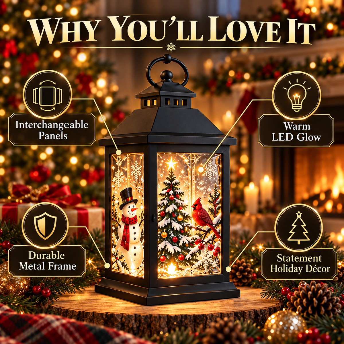 🎄💎 Interchangeable Crystal Holiday Lantern ✨ Light Up Seasonal Decor