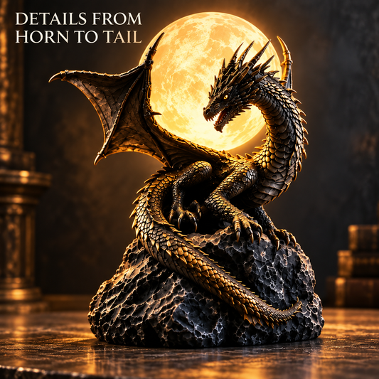 🐉 Dragon Moon Globe Statue Lamp – Gothic Desk & Bedside Night Light