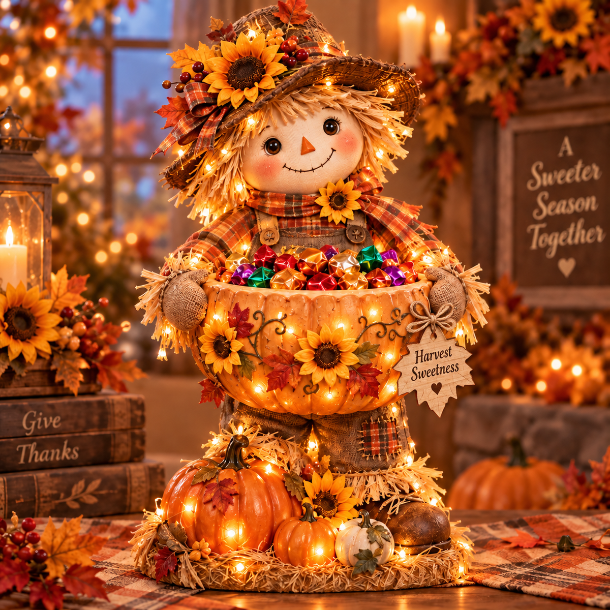 Harvest Glow Lighted Scarecrow Candy Bowl