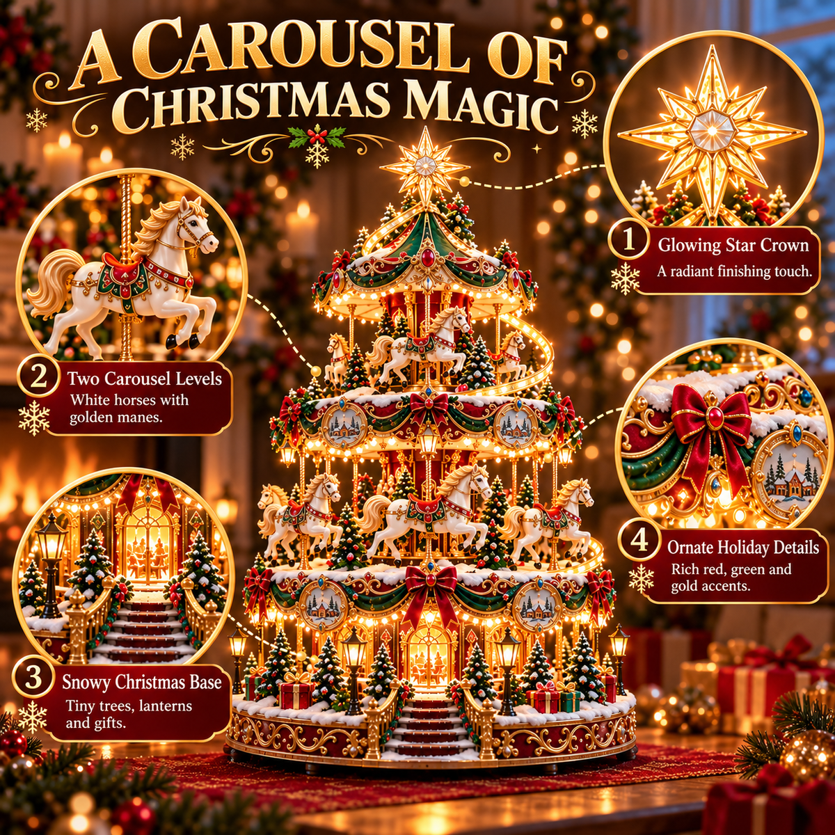 🎠✨ Enchanted Carousel Christmas Tree™ – Lighted 3-Tier Holiday Centerpiece