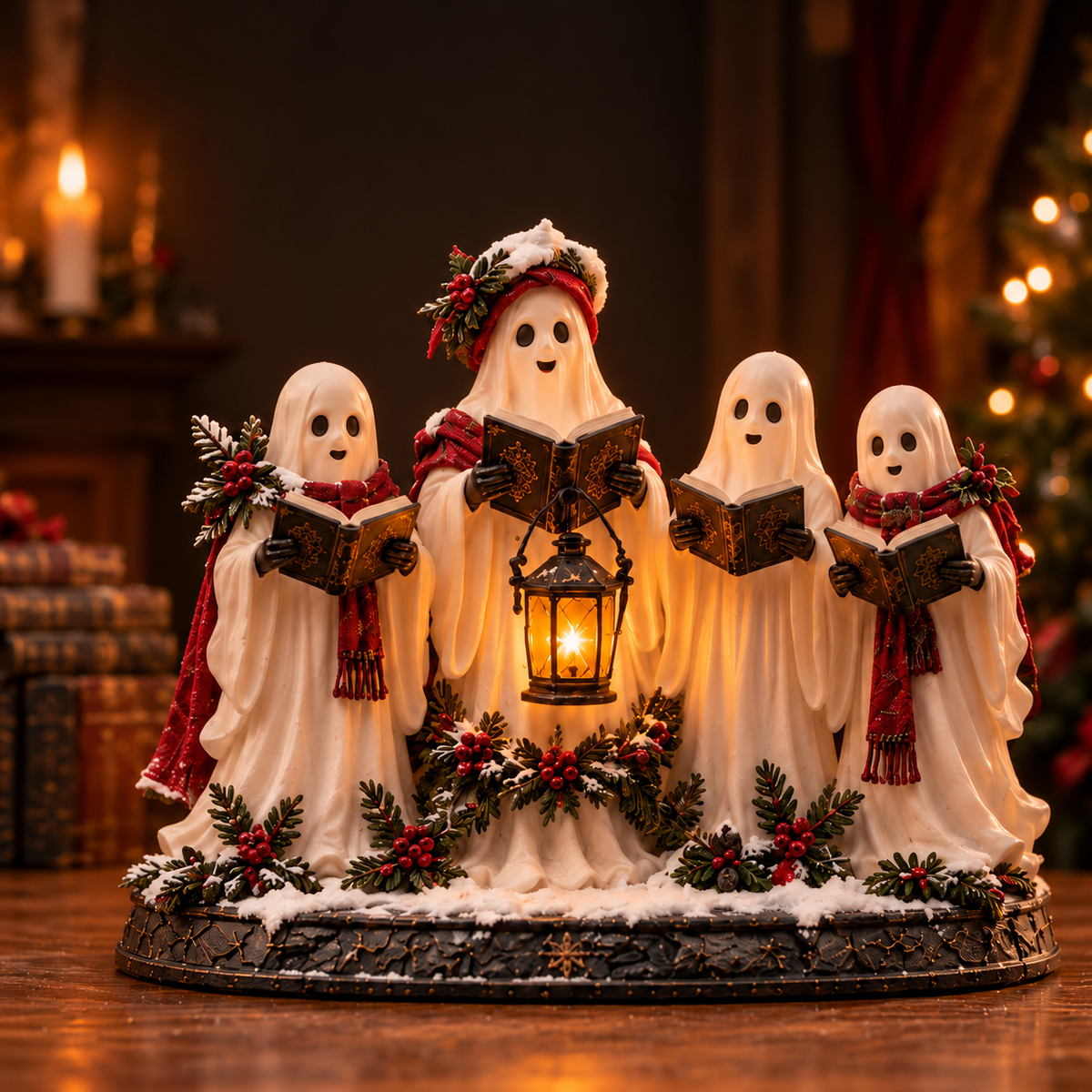 🕯️👻 Midnight Carol Spooky Christmas Figurines – 5 Lighted Gothic Holiday Designs
