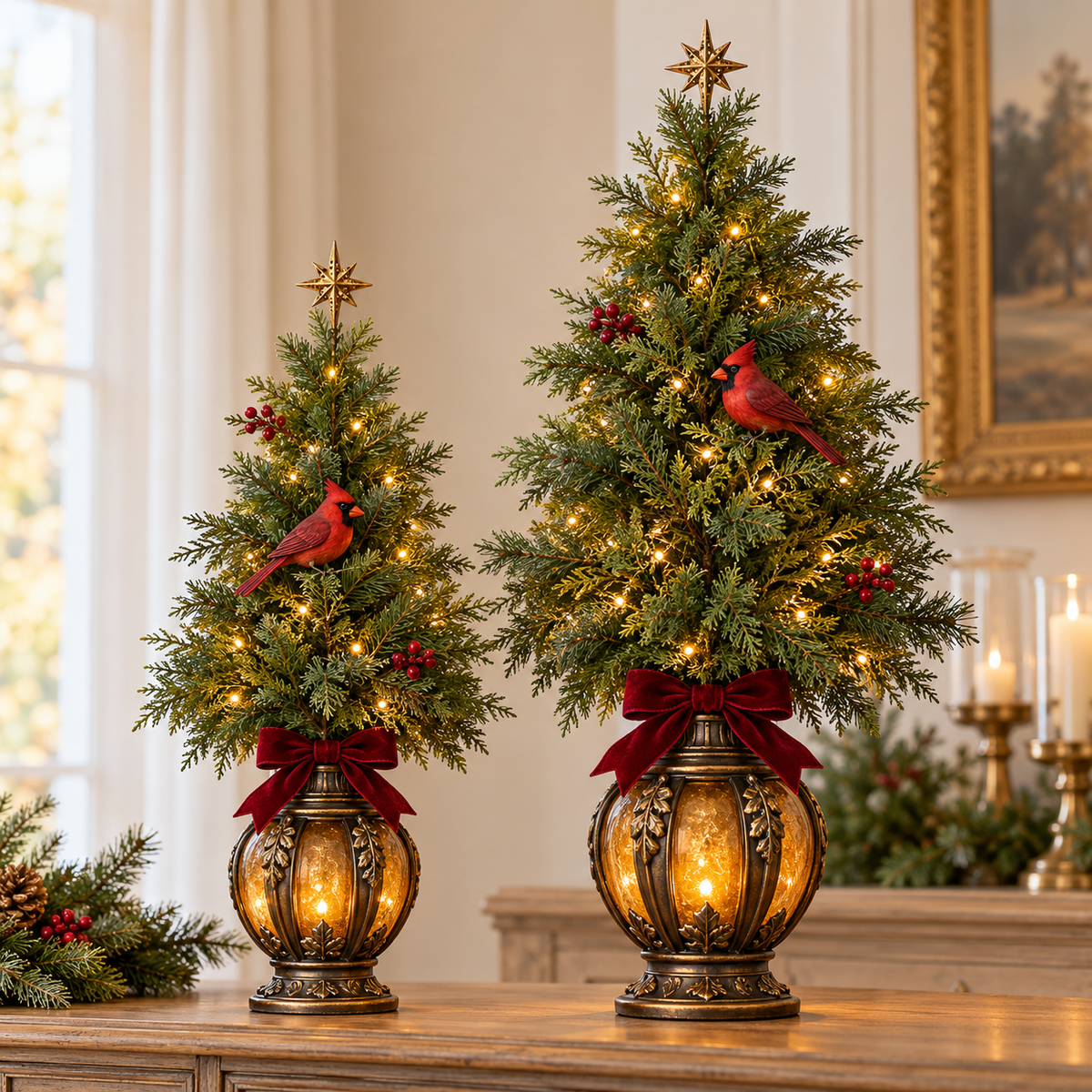 🎄🐦 Cardinal Glow Trees™ | Lighted Christmas Lantern Decor