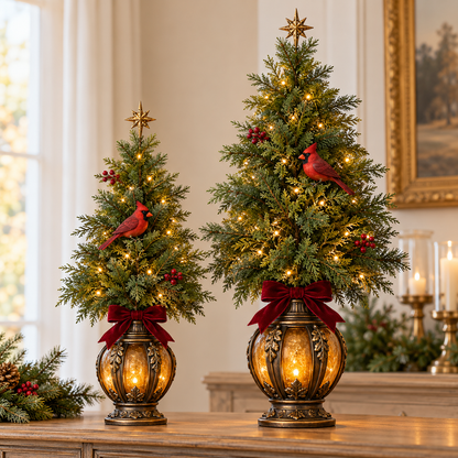 🎄🐦 Cardinal Glow Trees™ | Lighted Christmas Lantern Decor