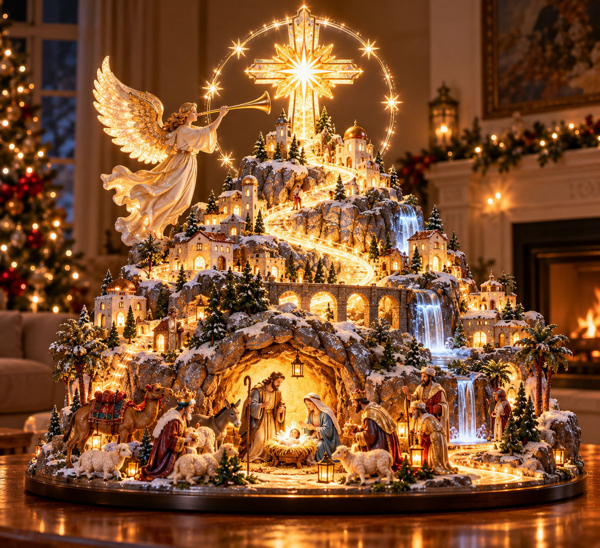 ✝️✨ Bethlehem Mountain Glow™ | Illuminated Nativity Christmas Village