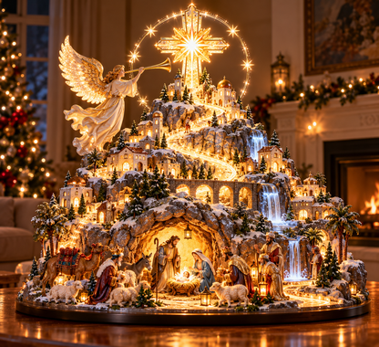 ✝️✨ Bethlehem Mountain Glow™ | Illuminated Nativity Christmas Village