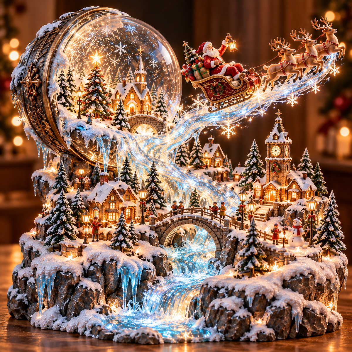 🎄✨ Christmas Magic Collection™ | Lighted Santa Sleigh & Holiday Village Display