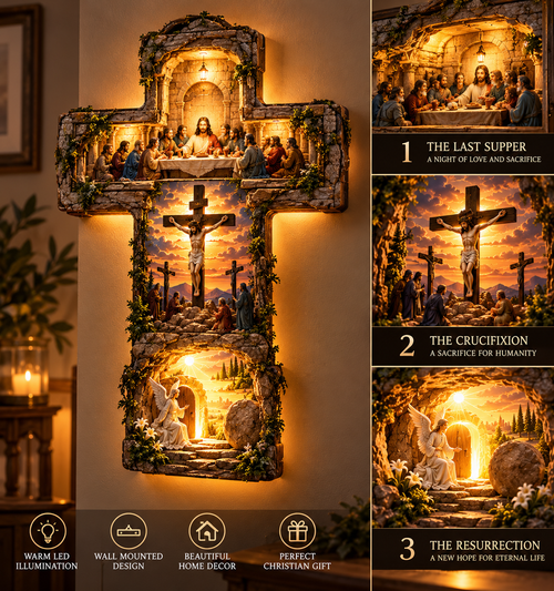 ✝️ He Is Risen – 3-Scene Jesus Resurrection LED Wall Cross Lamp