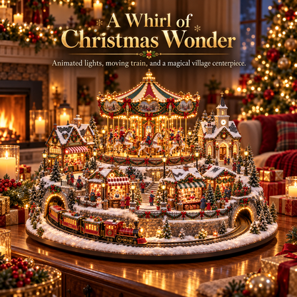 🎠✨ Christmas Market Carousel Village | Animated Lighted Holiday Train & Village Centerpiece