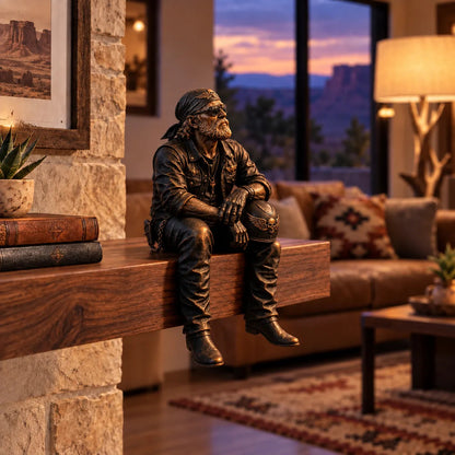 🏍️🧔 Old Biker Soul™ | Rustic Motorcycle Rider Shelf Sitters