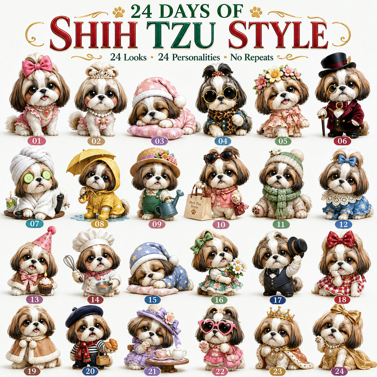 🎀🐾 Shih Tzu Christmas Advent Calendar – 24 Little Personalities
