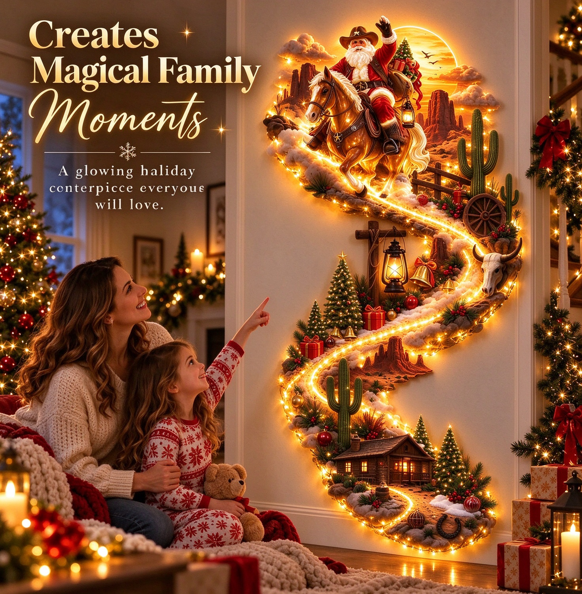 🔥 Last Day – 50% Off!🎅 Wild West Santa – Lighted Christmas Wall Decor
