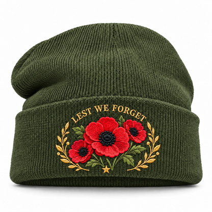 🎖️ Lest We Forget Poppy™ | Memorial Embroidered Knit Beanie