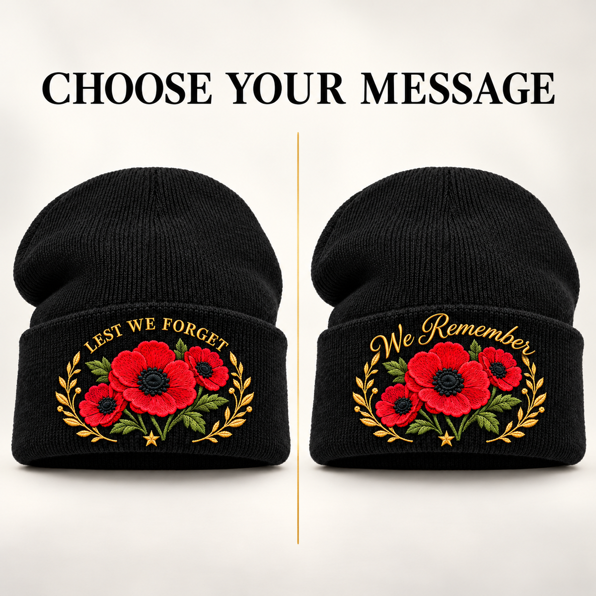 🎖️ Lest We Forget Poppy™ | Memorial Embroidered Knit Beanie