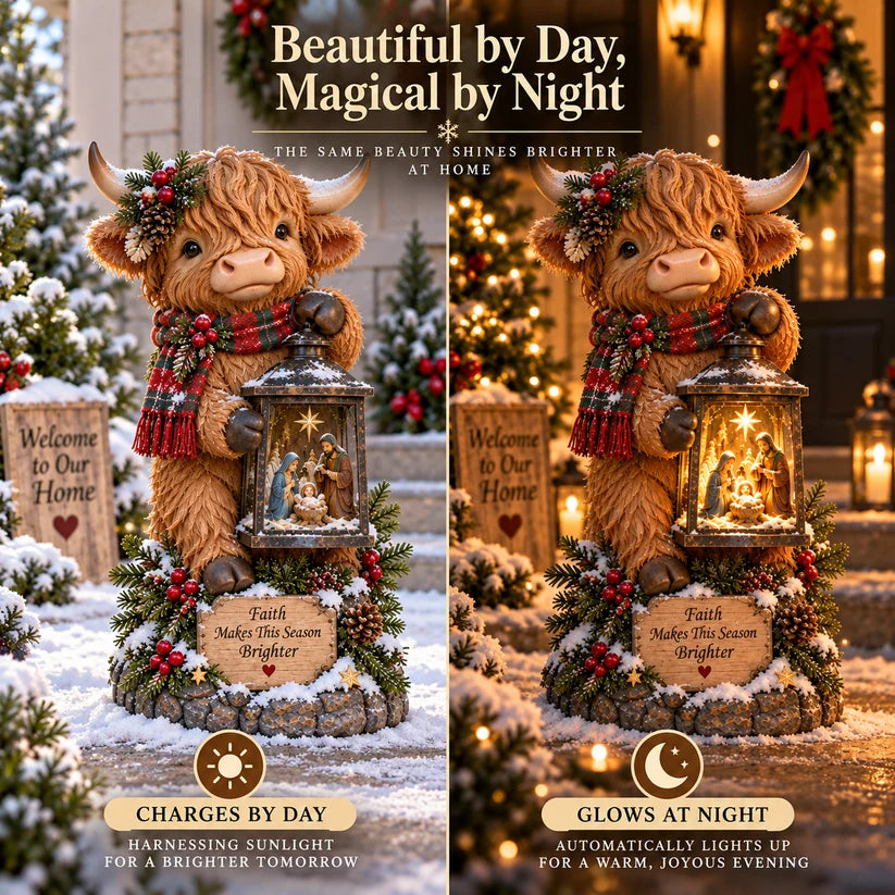 🐮✝️ Highland Holy Night™ | Solar Lighted Nativity Lantern