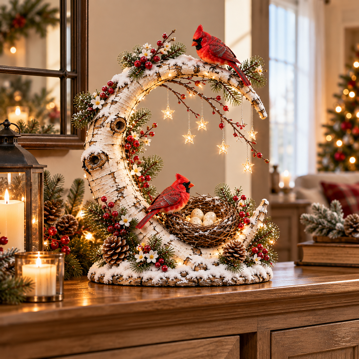 🌙🐦 Cardinal Moonlight Haven™ | Lighted Crescent Moon Decor