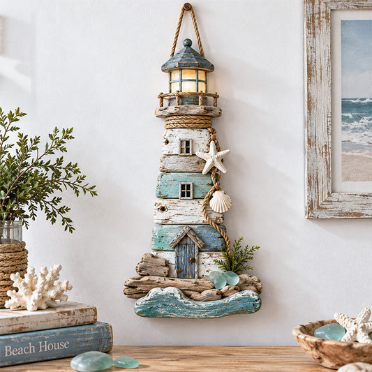 🌊🏠 Coastal Beacon™ | Rustic Driftwood Lighthouse Wall Decor