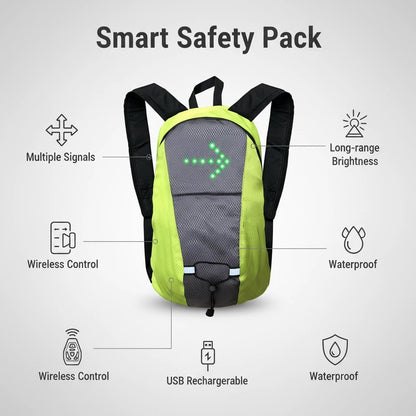 🚴 15L LED Warning Light Backpack – Wireless Handlebar Remote, 5 Signal Modes & Reflective Strips