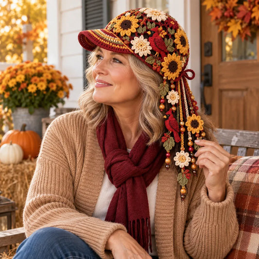 🍂🧶 Handmade Crochet Garden Cap – Floral & Woodland Collection