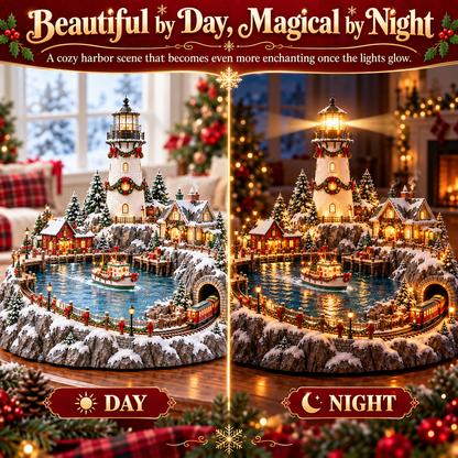 🔥 LAST DAY 49% OFF-🎄Christmas Lighthouse Harbor Village – Light-Up Winter Wonderland