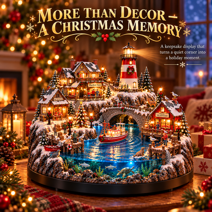 🎄⚓ Harborlight Christmas™ – Magical Lighted Coastal Village with Lighthouse, Fishing Boat & Underwater Wonderland ✨🌊