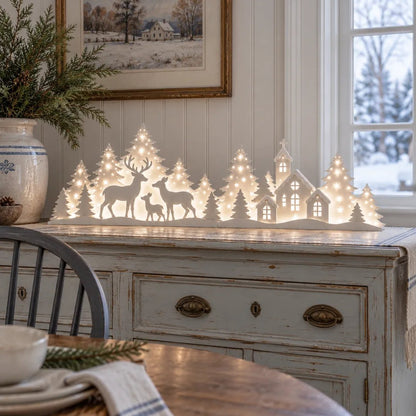 🦌✨ Winter Village Glow™ | 2-Piece Lighted Deer Window Scene