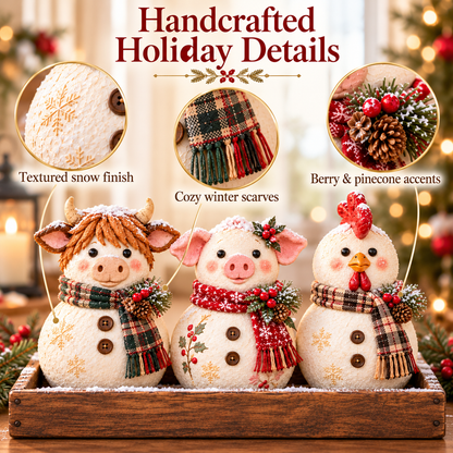 🐮🐷🐔 Snowy Barnyard Trio | Rustic Christmas Farm Decor 🎄