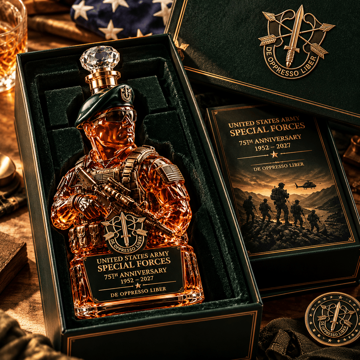 United States Army Special Forces 75th Anniversary Whiskey Bottle