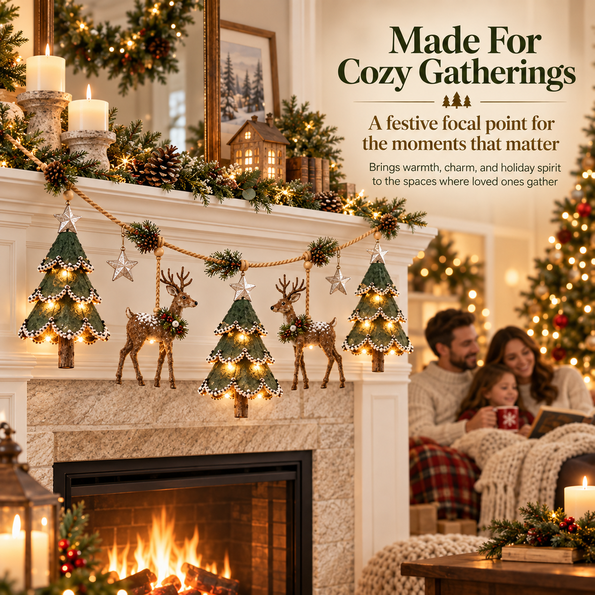 🦌✨ Woodland Deer Glow™ | Lighted Christmas Garland