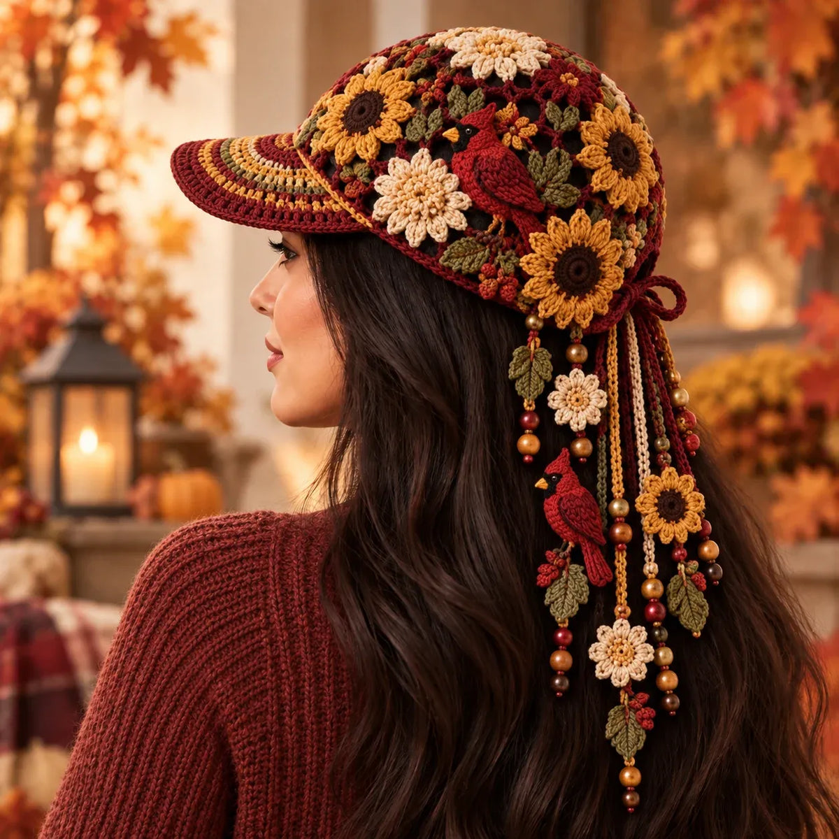 🍂🧶 Handmade Crochet Garden Cap – Floral & Woodland Collection
