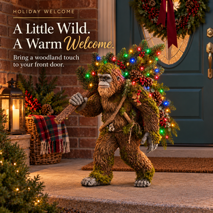 🎄 👣 Woodland Bigfoot Christmas Decor – Carrying a Lighted Tree