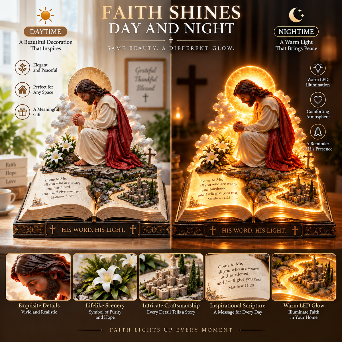 🙏🤍 Faith & Stillness™ | Illuminated Jesus Prayer Figurine
